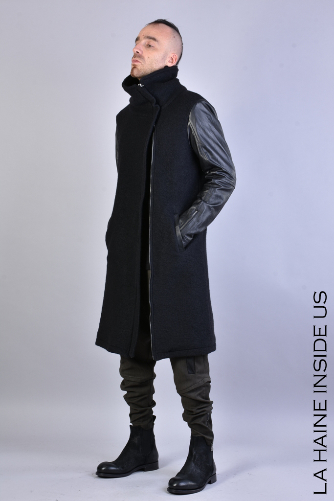 COAT Regular Boiled Wool + Leather Lined Black - LA HAINE INSIDE US
